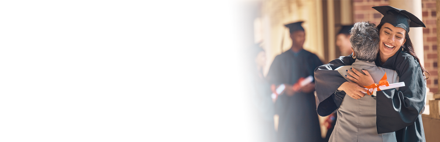 Young woman graduate hugging a professor
